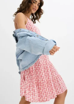 bonprix bonprix Vestido de tirantes de viscosa fluida Blanco-rojo Online