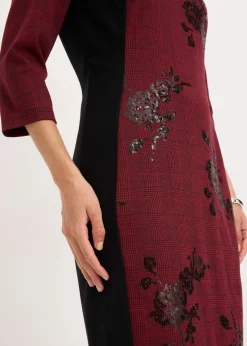 bonprix bpc selection premium Vestido de tubo con bordado de lentejuelas Rojo oscuro-negro de cuadros Outlet