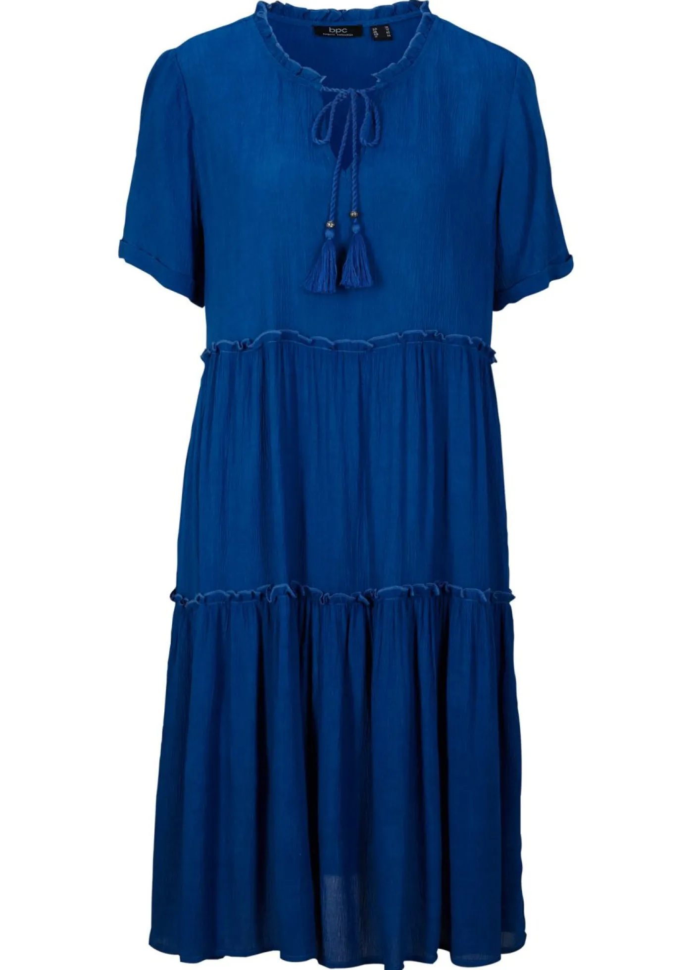 bonprix bonprix Vestido de viscosa arrugada hasta la rodilla con detalle en el escote Azul Sale