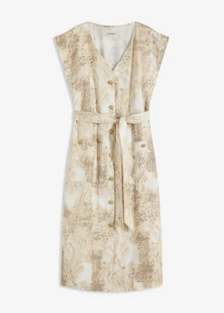bonprix bonprix Vestido de viscosa con cordón (2 piezas) estampado leo beige Outlet