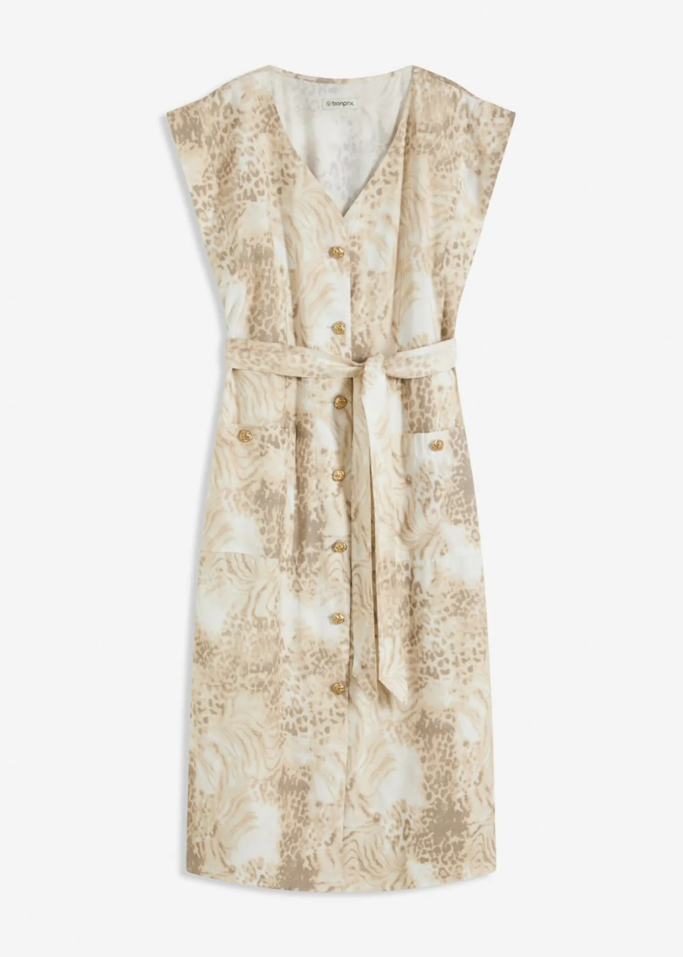 bonprix bonprix Vestido de viscosa con cordón (2 piezas) estampado leo beige Outlet