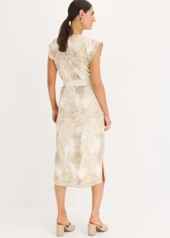 bonprix bonprix Vestido de viscosa con cordón (2 piezas) estampado leo beige Outlet
