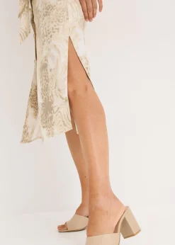 bonprix bonprix Vestido de viscosa con cordón (2 piezas) estampado leo beige Outlet