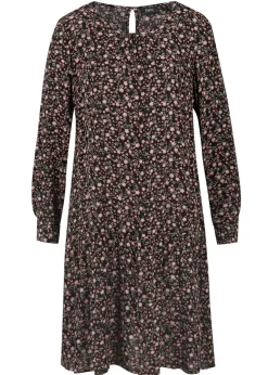 bonprix bonprix Vestido de viscosa fluida Negro con flores Sale