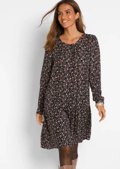 bonprix bonprix Vestido de viscosa fluida Negro con flores Sale