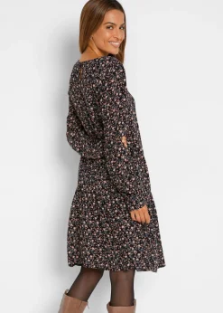 bonprix bonprix Vestido de viscosa fluida Negro con flores Sale