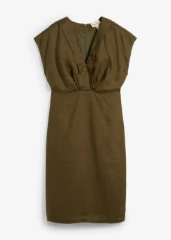 bonprix bonprix Vestido entallado de lino puro Verde oliva oscuro Sale