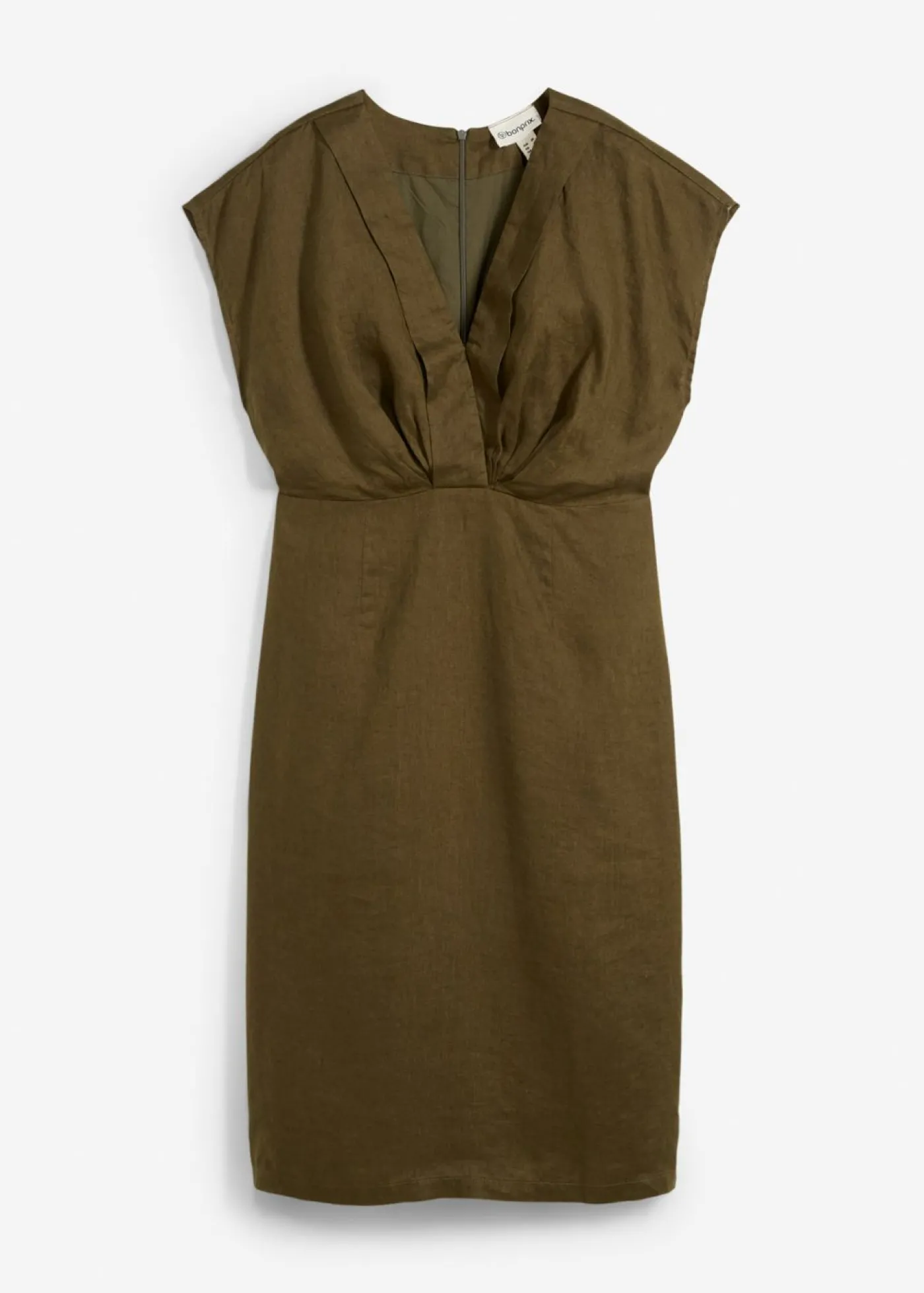 bonprix bonprix Vestido entallado de lino puro Verde oliva oscuro Sale