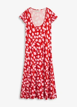 bonprix bonprix Vestido estampado de punto de mezcla de viscosa suave Rojo de flores