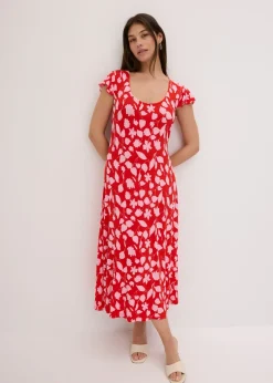 bonprix bonprix Vestido estampado de punto de mezcla de viscosa suave Rojo de flores