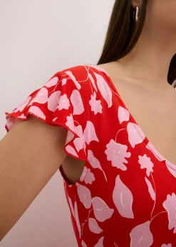 bonprix bonprix Vestido estampado de punto de mezcla de viscosa suave Rojo de flores