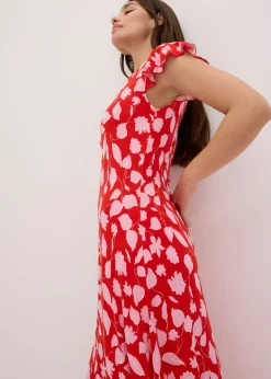 bonprix bonprix Vestido estampado de punto de mezcla de viscosa suave Rojo de flores