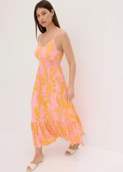 bonprix bonprix Vestido estampado de tirantes de mezcla de viscosa suave naranja-rosa caliente Online