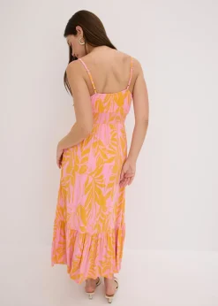 bonprix bonprix Vestido estampado de tirantes de mezcla de viscosa suave naranja-rosa caliente Online