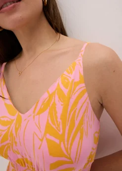 bonprix bonprix Vestido estampado de tirantes de mezcla de viscosa suave naranja-rosa caliente Online