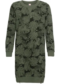 bonprix bonprix Vestido estampado tipo sudadera Verde oliva oscuro-negro estampado Sale