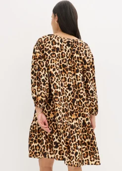 bonprix bonprix Vestido estampado tipo túnica de crepé estructurado estampado leo beige/negro