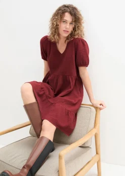 bonprix bonprix Vestido holgado de muselina de algodón Marrón almendra Best