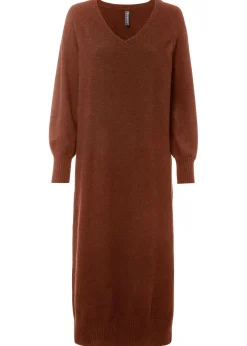 bonprix bonprix Vestido holgado de punto con largo midi Marrón caoba jaspeado Sale