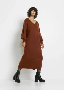 bonprix bonprix Vestido holgado de punto con largo midi Marrón caoba jaspeado Sale