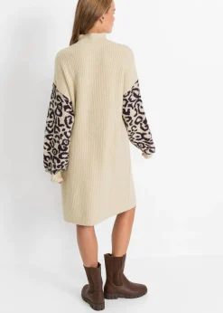 bonprix bonprix Vestido holgado de punto con estampado de leopardo Arena jaspeado-negro con estampado de leopardo Best