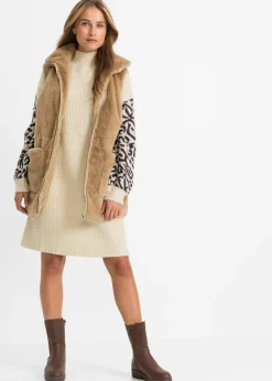 bonprix bonprix Vestido holgado de punto con estampado de leopardo Arena jaspeado-negro con estampado de leopardo Best