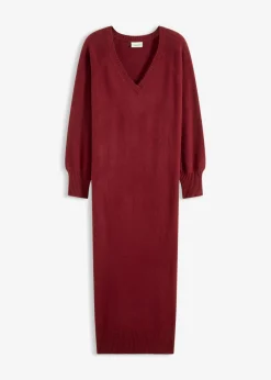 bonprix bonprix Vestido holgado de punto con largo midi Rojo rubí Best