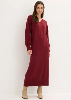 bonprix bonprix Vestido holgado de punto con largo midi Rojo rubí Best