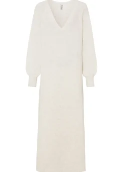 bonprix bonprix Vestido holgado de punto con largo midi Blanco lana jaspeado Outlet