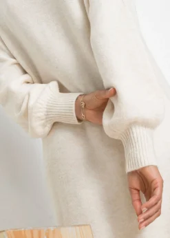 bonprix bonprix Vestido holgado de punto con largo midi Blanco lana jaspeado Outlet