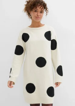 bonprix bonprix Vestido holgado de punto con lunares Crudo/negro de lunares Best