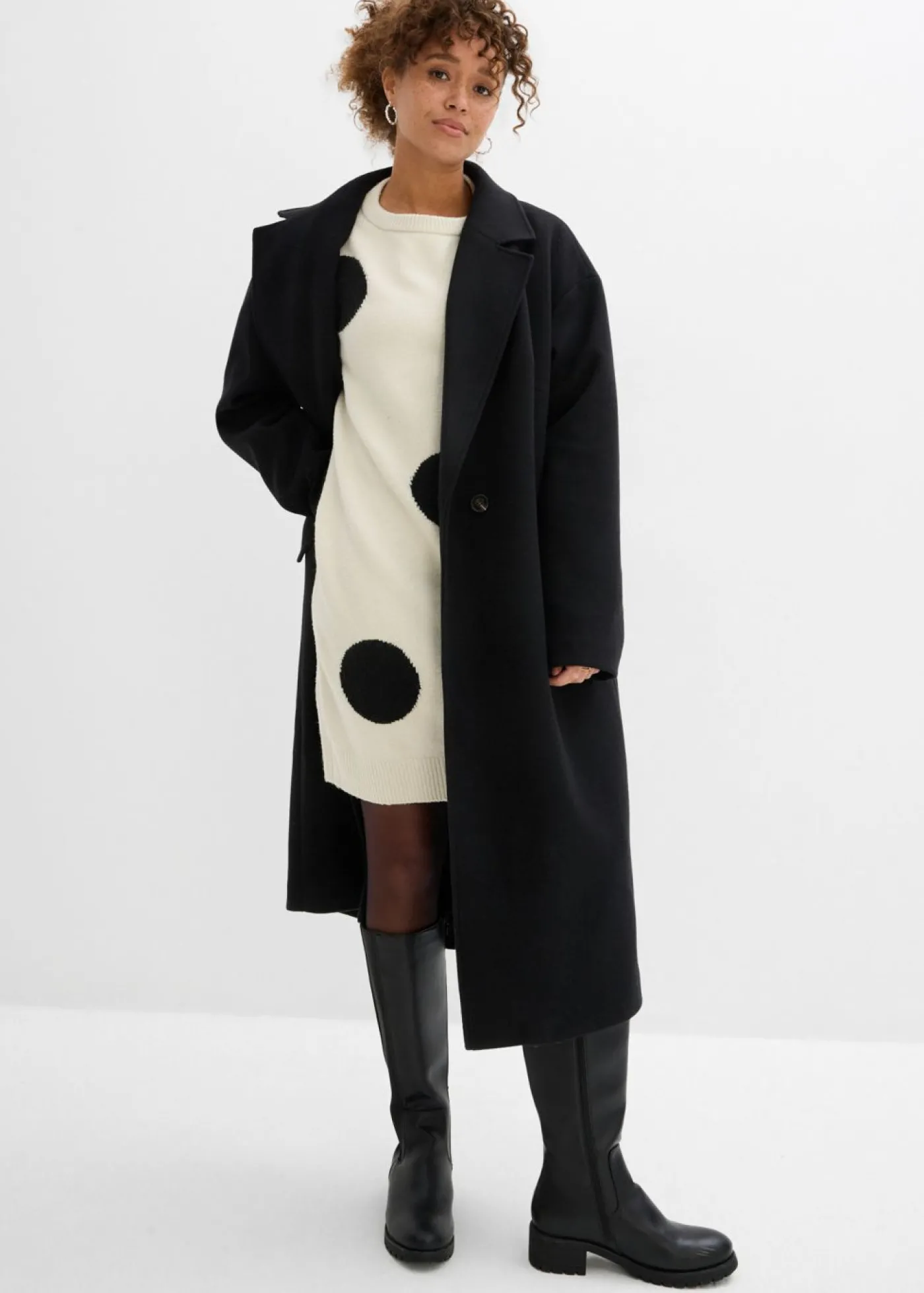bonprix bonprix Vestido holgado de punto con lunares Crudo/negro de lunares Best