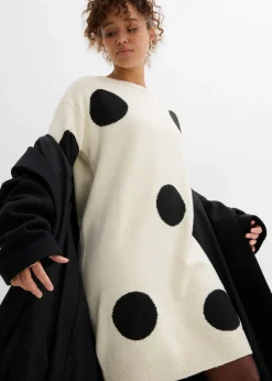 bonprix bonprix Vestido holgado de punto con lunares Crudo/negro de lunares Best