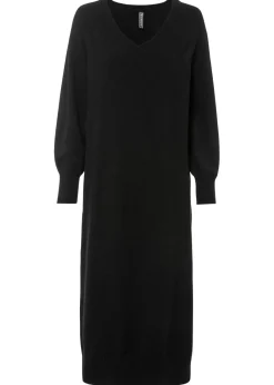bonprix bonprix Vestido holgado de punto con largo midi Negro Online