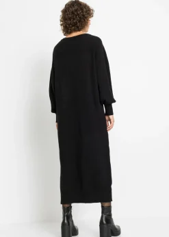 bonprix bonprix Vestido holgado de punto con largo midi Negro Online