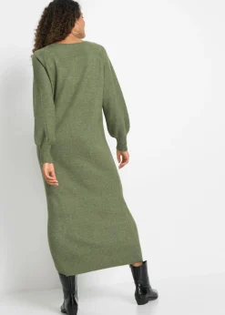 bonprix bonprix Vestido holgado de punto con largo midi Verde oliva oscuro jaspeado Sale