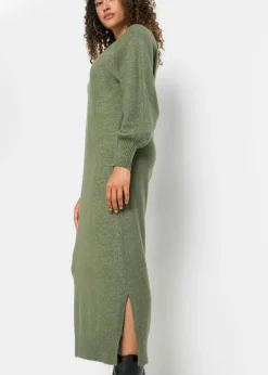 bonprix bonprix Vestido holgado de punto con largo midi Verde oliva oscuro jaspeado Sale