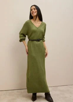 bonprix bonprix Vestido holgado de punto con largo midi Verde oliva oscuro jaspeado Sale