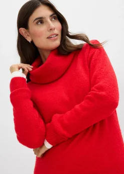 bonprix bonprix Vestido holgado de punto con cuello vuelto rojo lava Hot