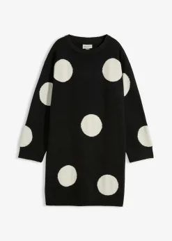bonprix bonprix Vestido holgado de punto con lunares Negro/crudo de lunares New