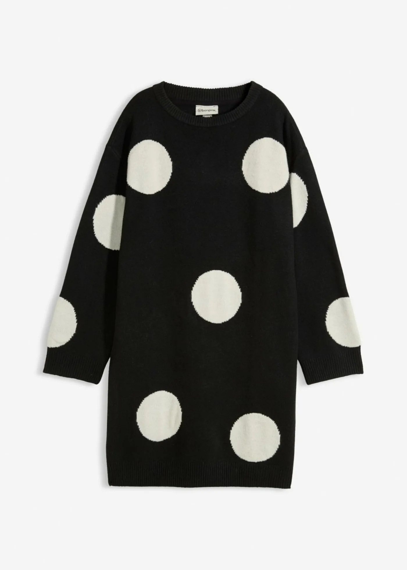 bonprix bonprix Vestido holgado de punto con lunares Negro/crudo de lunares New
