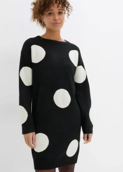 bonprix bonprix Vestido holgado de punto con lunares Negro/crudo de lunares New