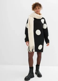 bonprix bonprix Vestido holgado de punto con lunares Negro/crudo de lunares New