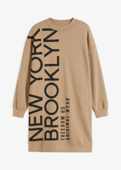 bonprix bonprix Vestido holgado tipo sudadera en suave mezcla de algodón beige-kaki Online
