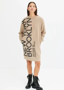 bonprix bonprix Vestido holgado tipo sudadera en suave mezcla de algodón beige-kaki Online