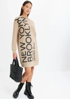 bonprix bonprix Vestido holgado tipo sudadera en suave mezcla de algodón beige-kaki Online