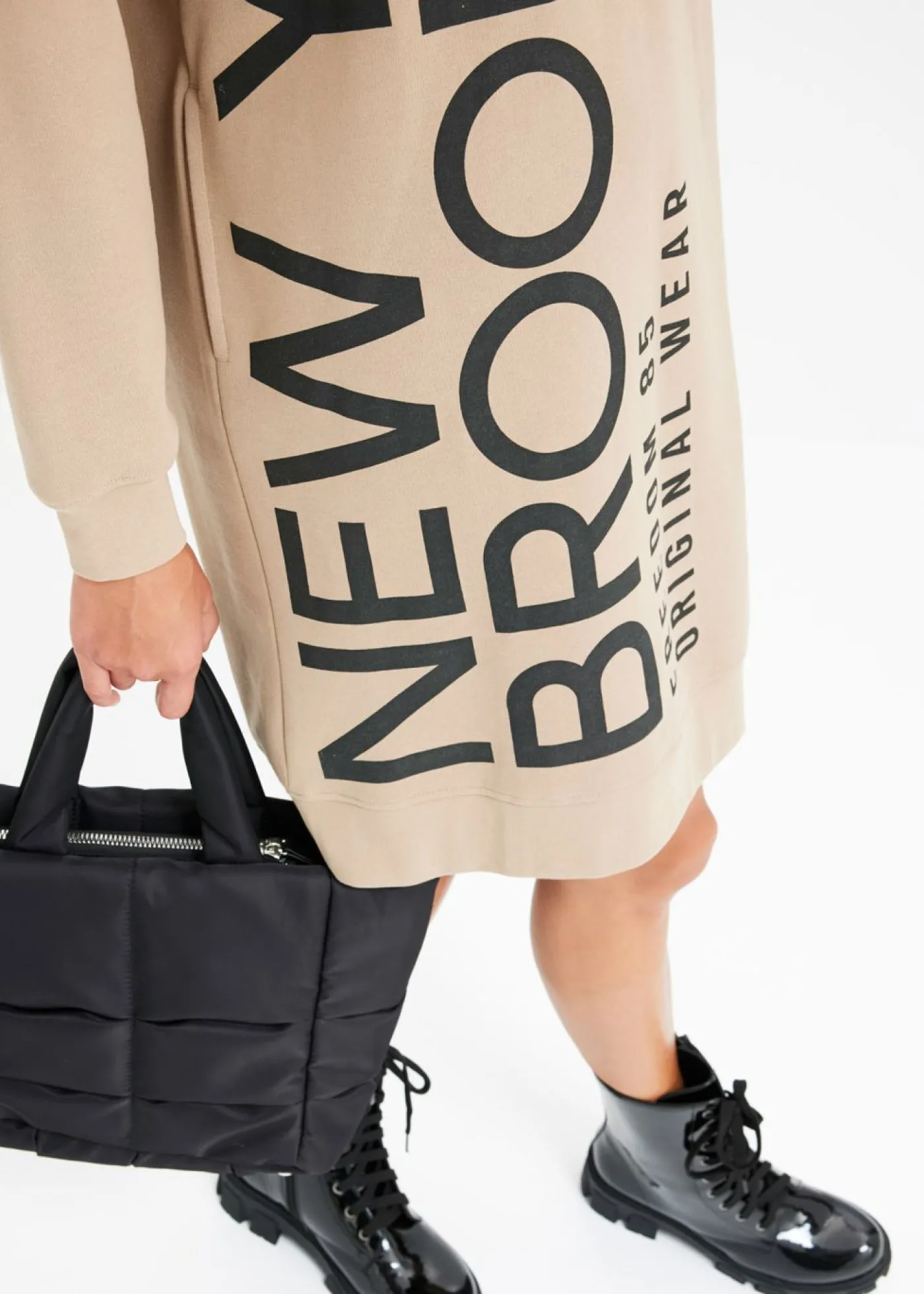 bonprix bonprix Vestido holgado tipo sudadera en suave mezcla de algodón beige-kaki Online