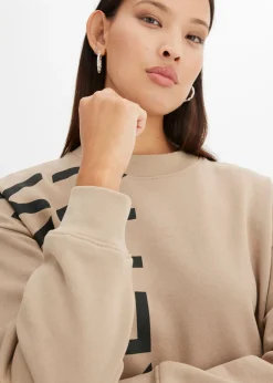 bonprix bonprix Vestido holgado tipo sudadera en suave mezcla de algodón beige-kaki Online