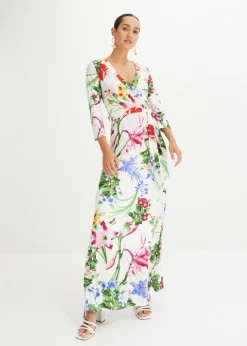 bonprix bonprix Vestido largo Blanco-rosa de flores Online