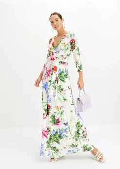 bonprix bonprix Vestido largo Blanco-rosa de flores Online